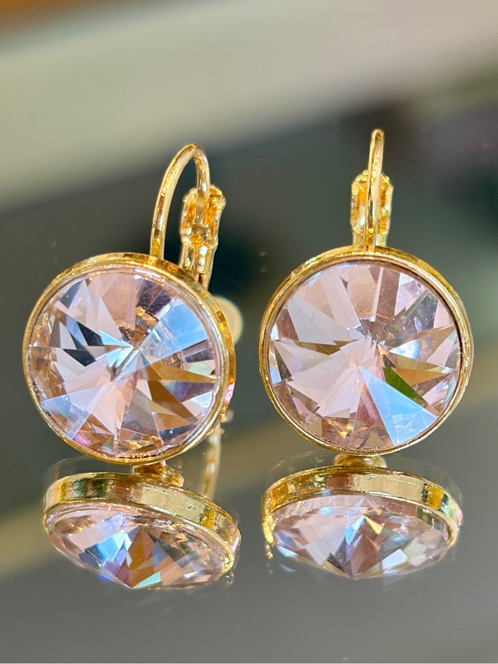 Rose Pink Brilliant Crystal Statement Drop Earrings Assorted Finish In Gold Ton